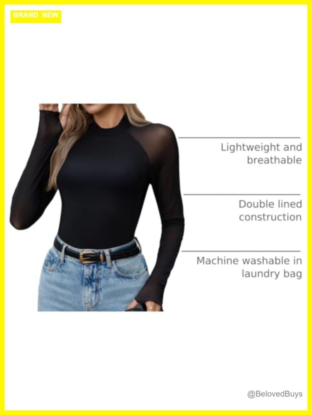 Women's Sheer Mesh Long Sleeve Blouse Mock Neck Fitted Top - Picture 3 of 6